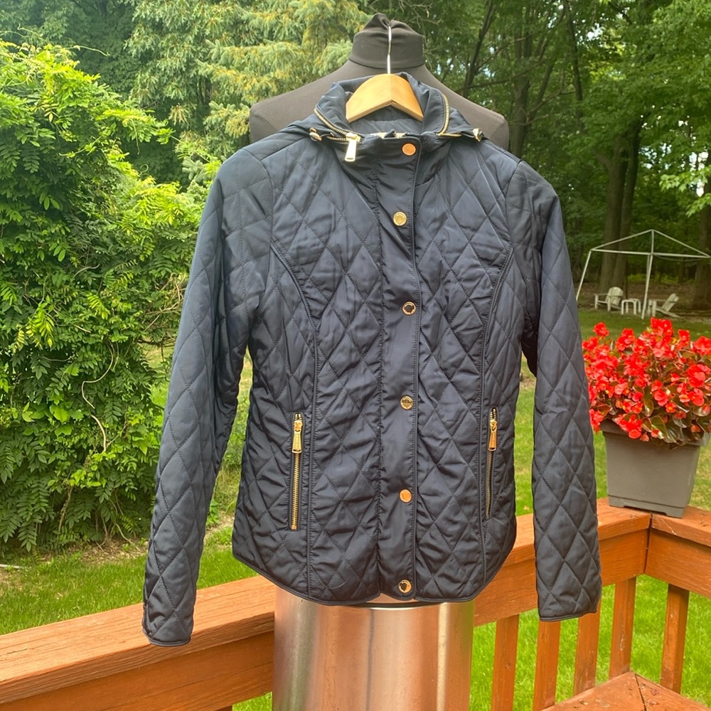 NWOT Navy Michael Kors, lightweight, quilted jacket, measurements in photos